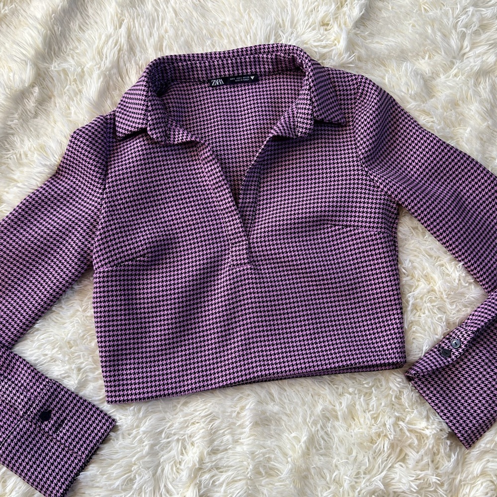 Women’s Zara Plaid Long Sleeve Crop Top